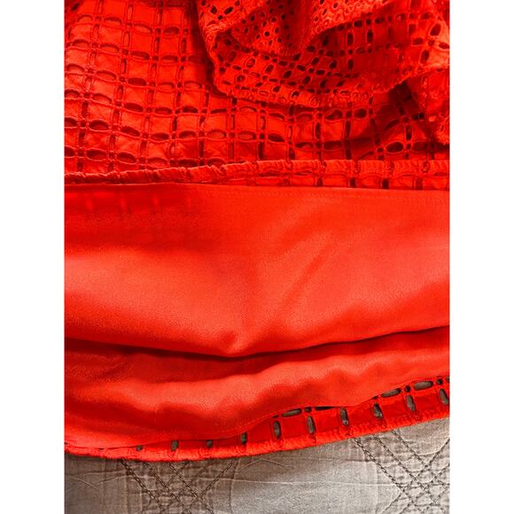 J. Crew Women's Eyelet One Shoulder Ruffle Blouse Top Boho Bohemian Red Size 6 - Picture 9 of 12